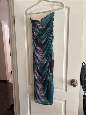 Teal & Gray Draped Slip Dress